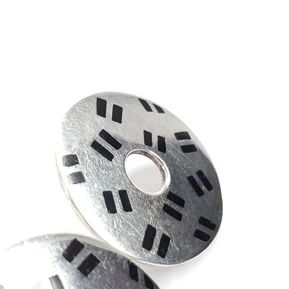 Vintage 80s 90s Cieslicki Earrings Round Sterling Silver Enamel Modernist - Picture 4 of 4